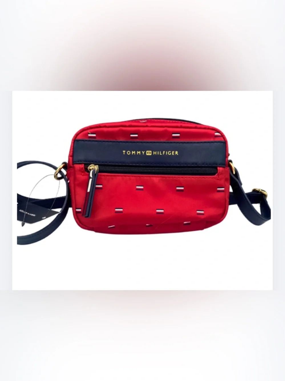 Tommy Hilfiger Red Nylon Belt Bag /Crossbody with Navy Trim - Picture 1 of 10